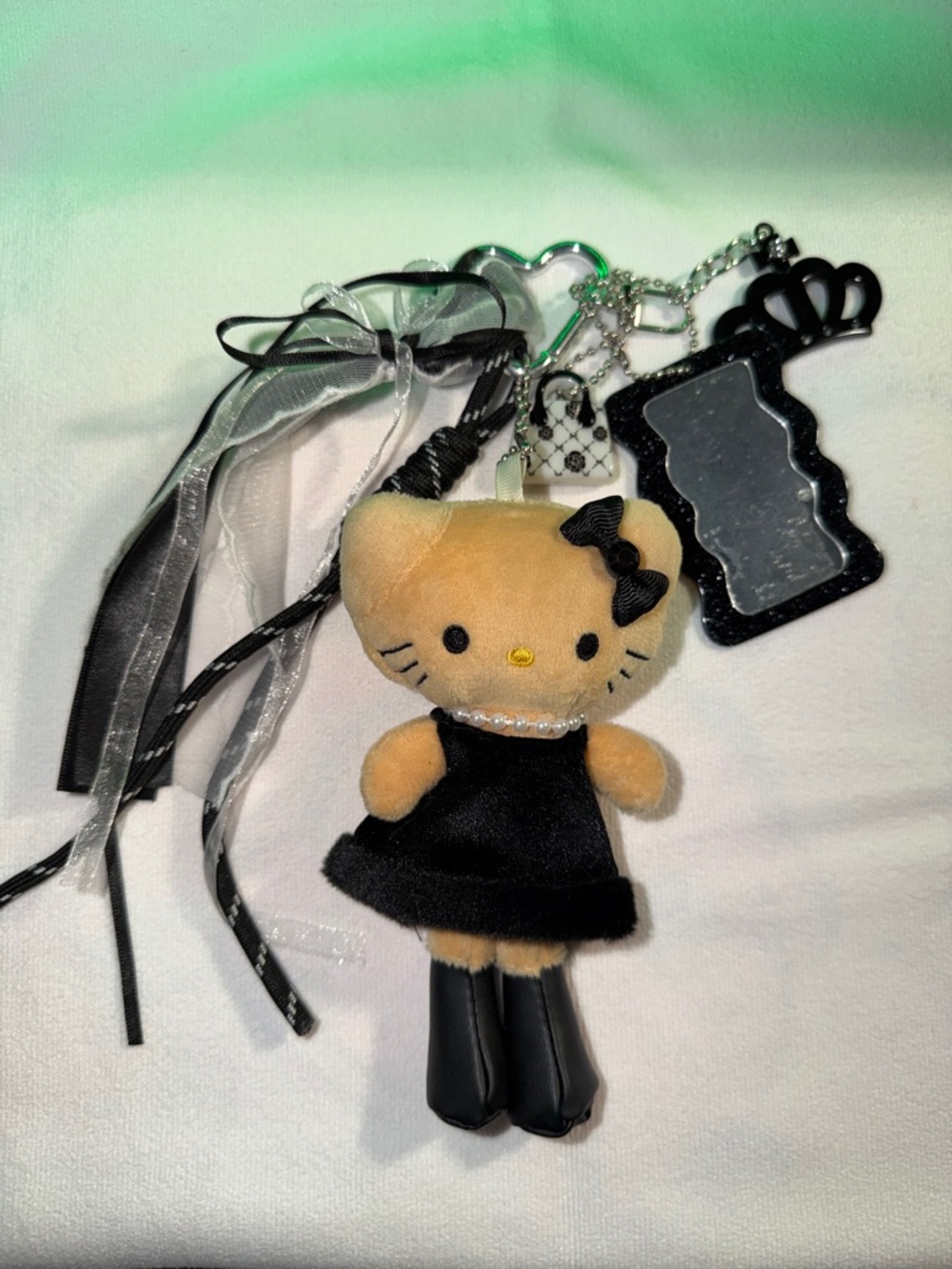 Black Dress Kitty Plush Charm Keychain